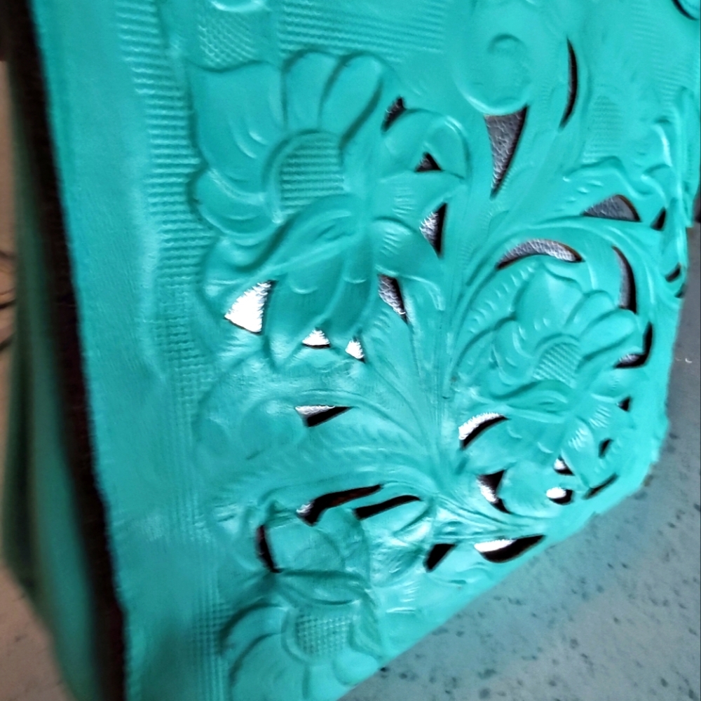 Large Leather Aqua colored Patricia Nash Tote Bag